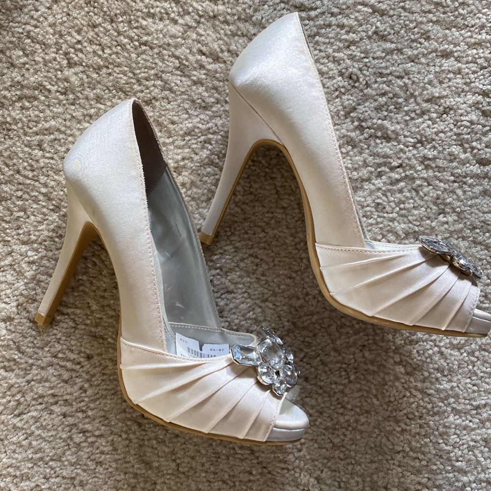 White satin bling heels